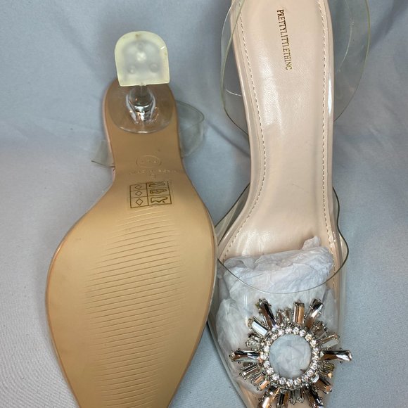 PrettyLitteThing Nude Diamante sling back cake stand high heels 4'' Heel - Picture 5 of 5